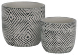 2-Piece Terracotta Decorative Planter Set With Lattice Diamond Design, Black