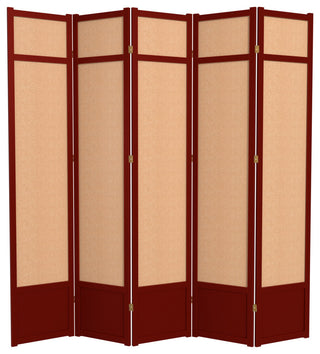 7' Tall Jute Shoji Screen, 5 Panel, Rosewood