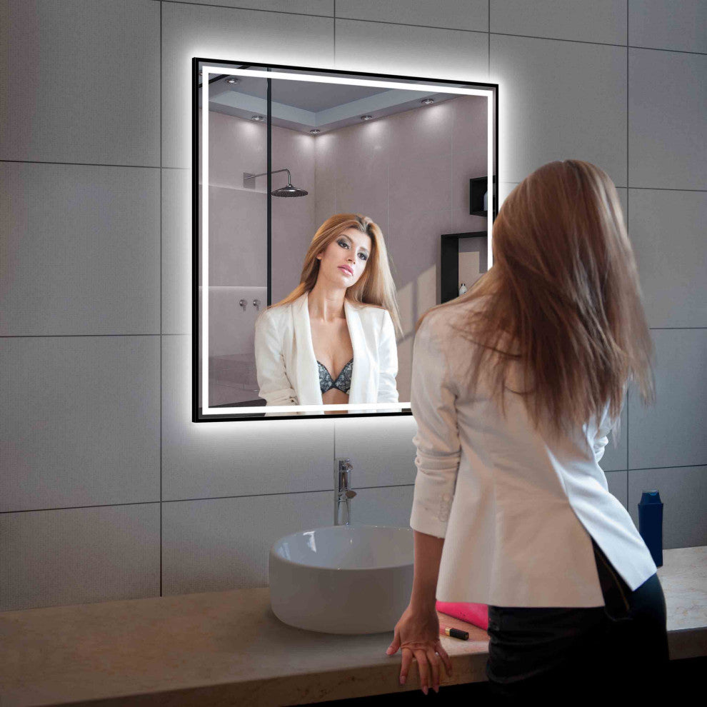 Fogless, Dimmable, Color Temperature Adjustable LED Mirror, Matte Black, 36x36