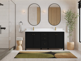 Chicago 72" Double Sink Bathroom Vanity, Black 2" White Quartz