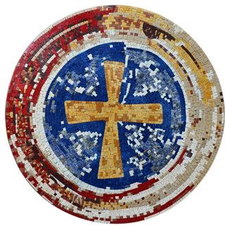 Maronite Cross Marble Mosaic, 35"x35"