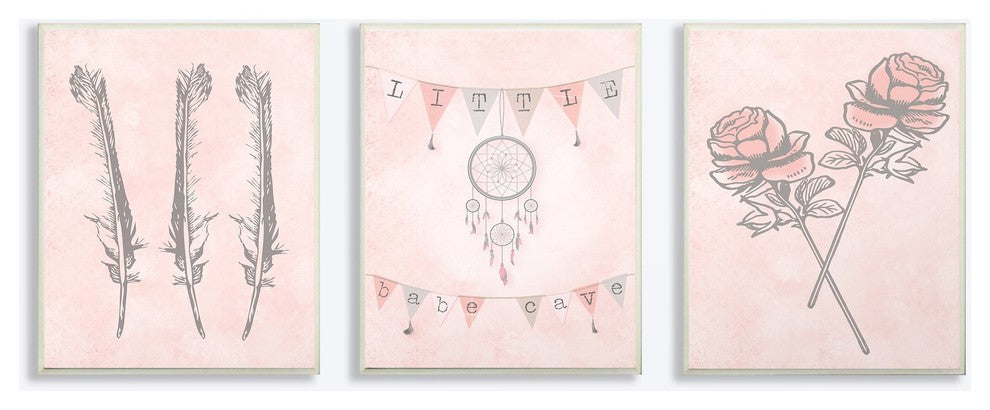 Stupell Ind. Little Babe Cave Dreamcatcher Wall Plaque Set, 3pc, each 10"x15"