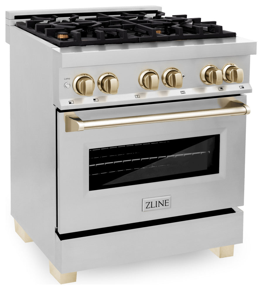 ZLINE 30" Dual Fuel Range, Stainless Steel With Gold Accents, RAZ-30-G