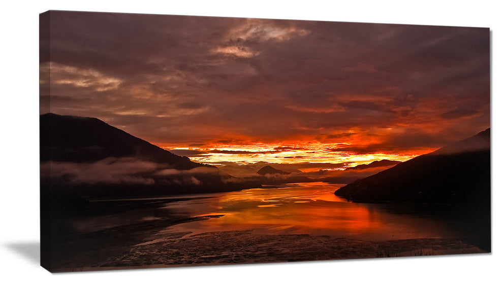 "Sunrise in Cloudy Day New Zealand" Landscape Canvas Photo Print, 32"x16"