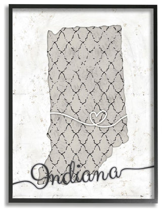 Stupell Industries Indiana Patterned Grey US State Design, 11 x 14
