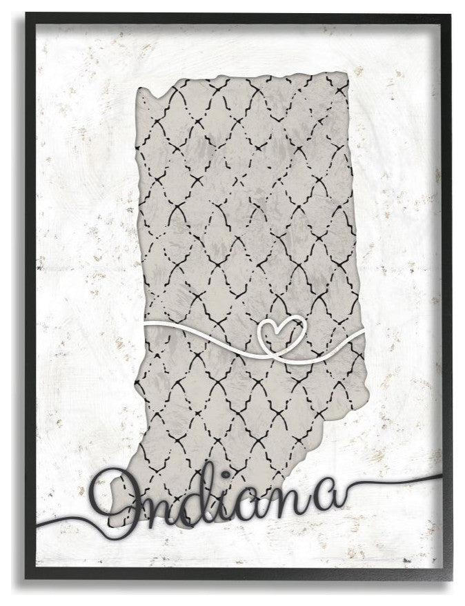 Stupell Industries Indiana Patterned Grey US State Design, 11 x 14