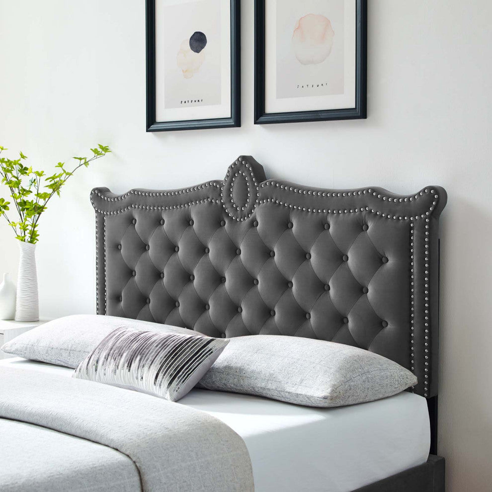 Louisa Tufted Performance Velvet King/California King Headboard, Charcoal