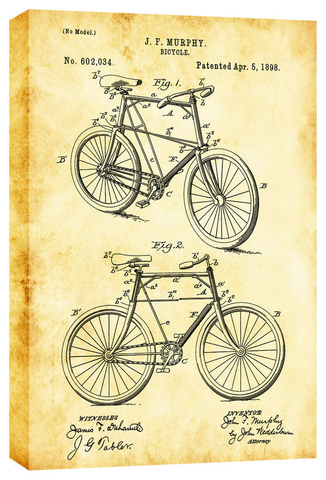 Epic Graffiti "Bicycle Vintage Patent Blueprint" Giclee Canvas Wall Art, 18"x26"