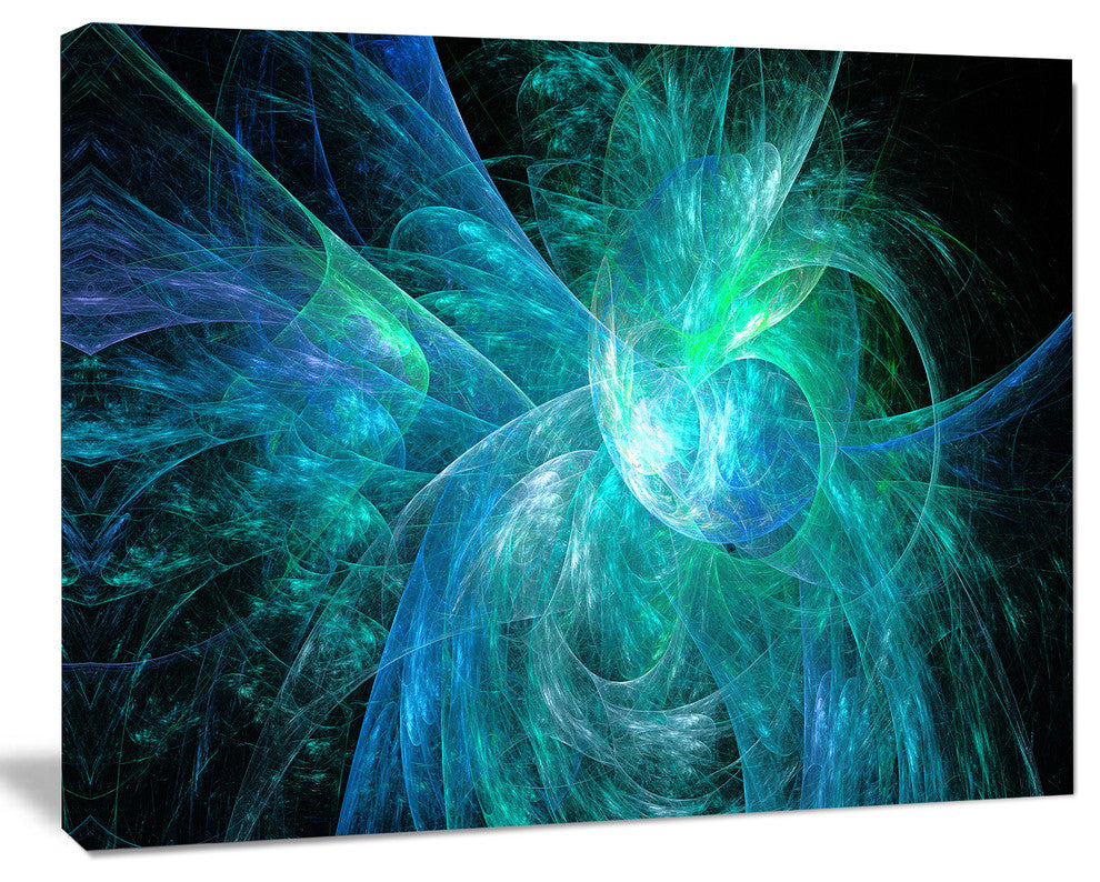 Blue on Black Fractal Illustration, Abstract Canvas Art Print, 60x40