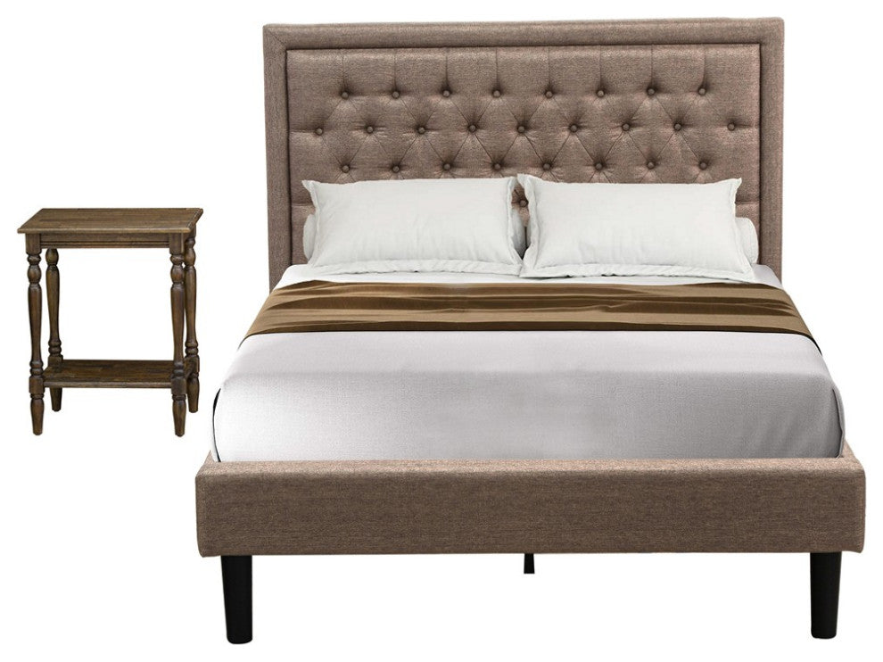 2Pc Full Size Bed Set, 1 Full Size Bed Frame Dark Khaki, 1 Nightstand