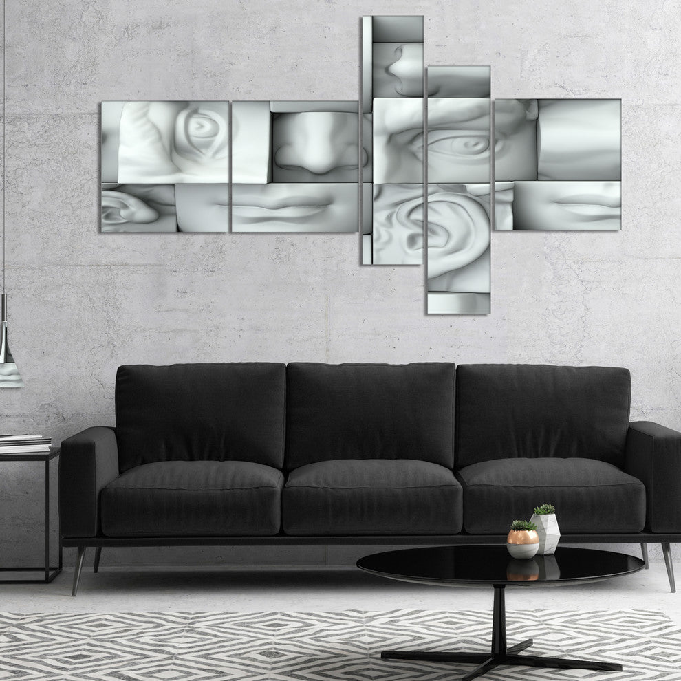 Abstract White Blocks, Abstract Canvas Art Print, 60"x32", 5 panels