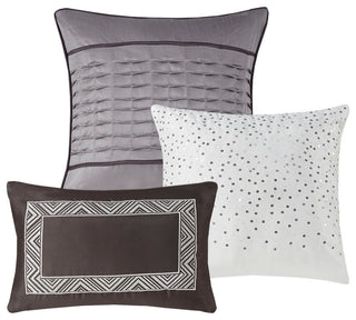 Madison Park Rhapsody Jacquard Stripe Mosaic 7-Piece Comforter Set, Grey