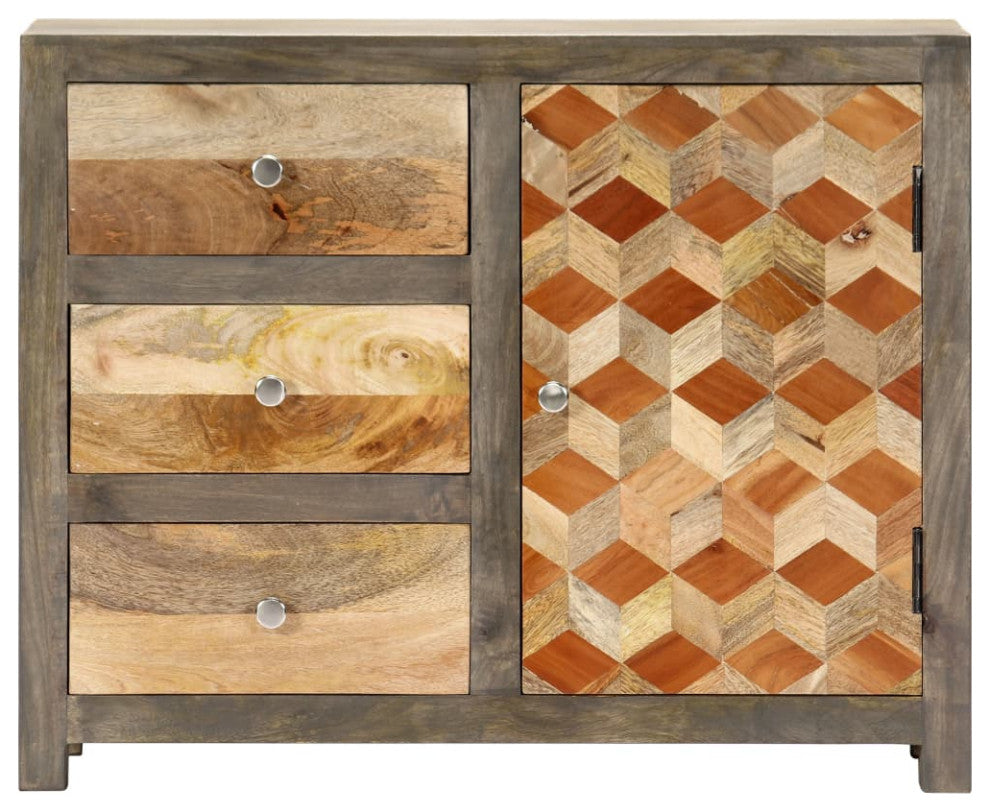 vidaXL Cabinet Kitchen Storage Console Table with Drawers Gray Solid Wood Mango