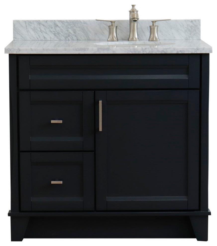 37" Single Sink Vanity, Dark Gray Finish With White Carrara Marble