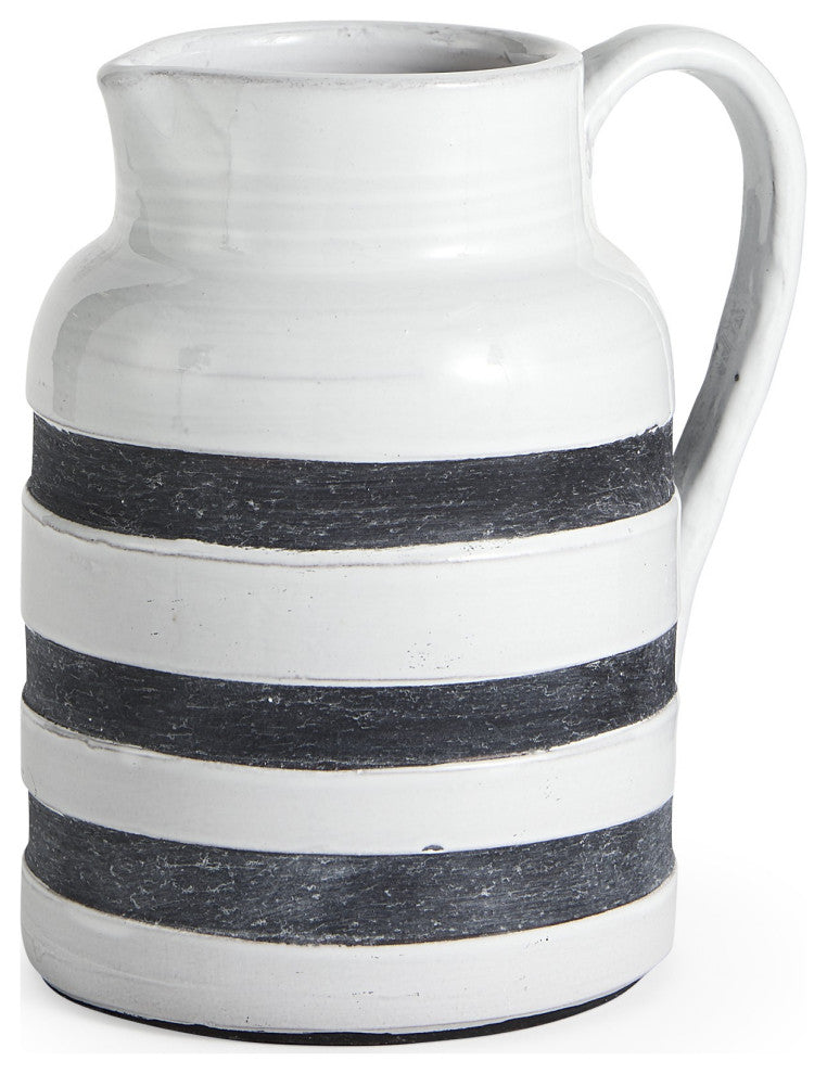 9" Rustic White and Blue Stripe Ceramic Jug