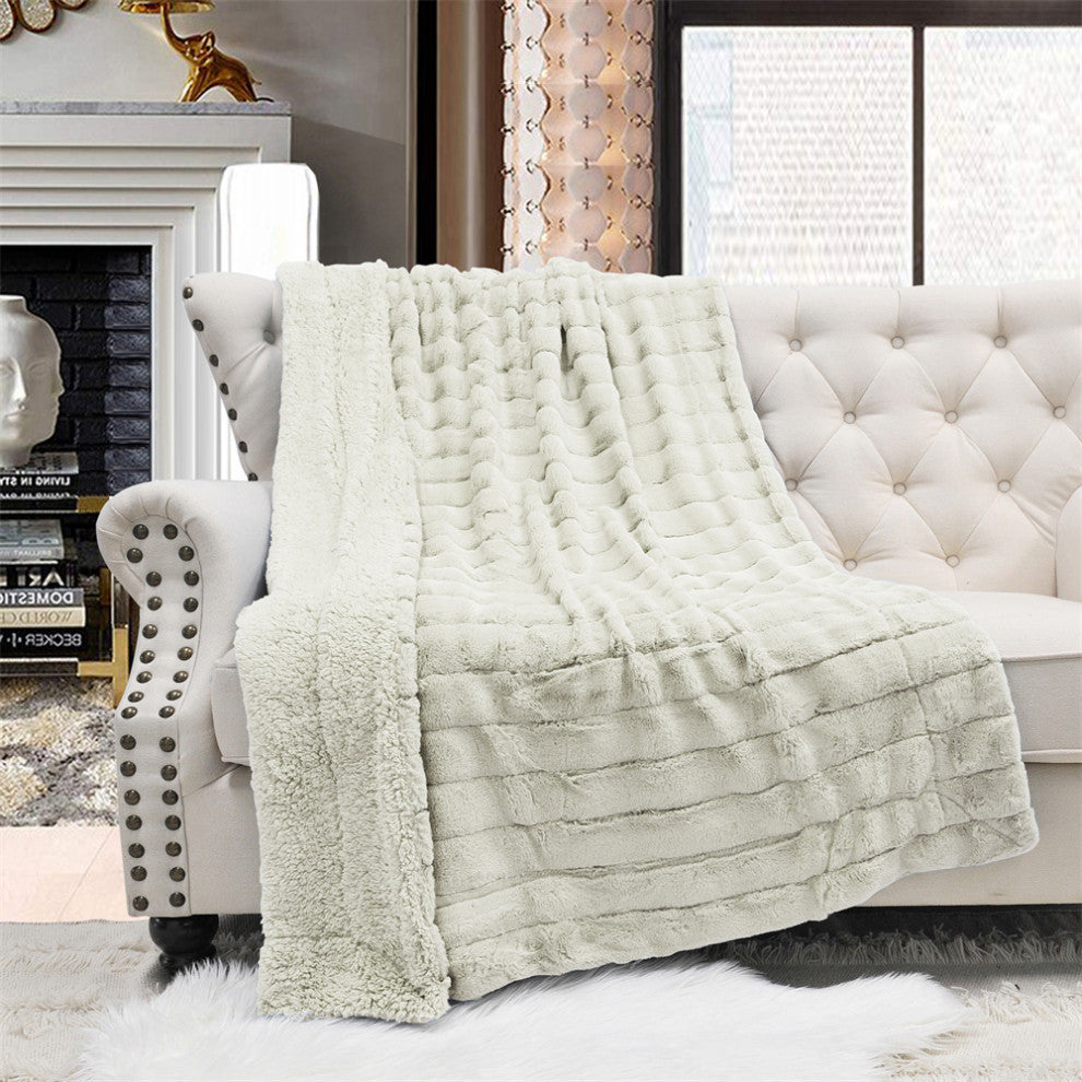 Super Mink Faux Fur Throw Blanket, Oatmeal, 60"x80"