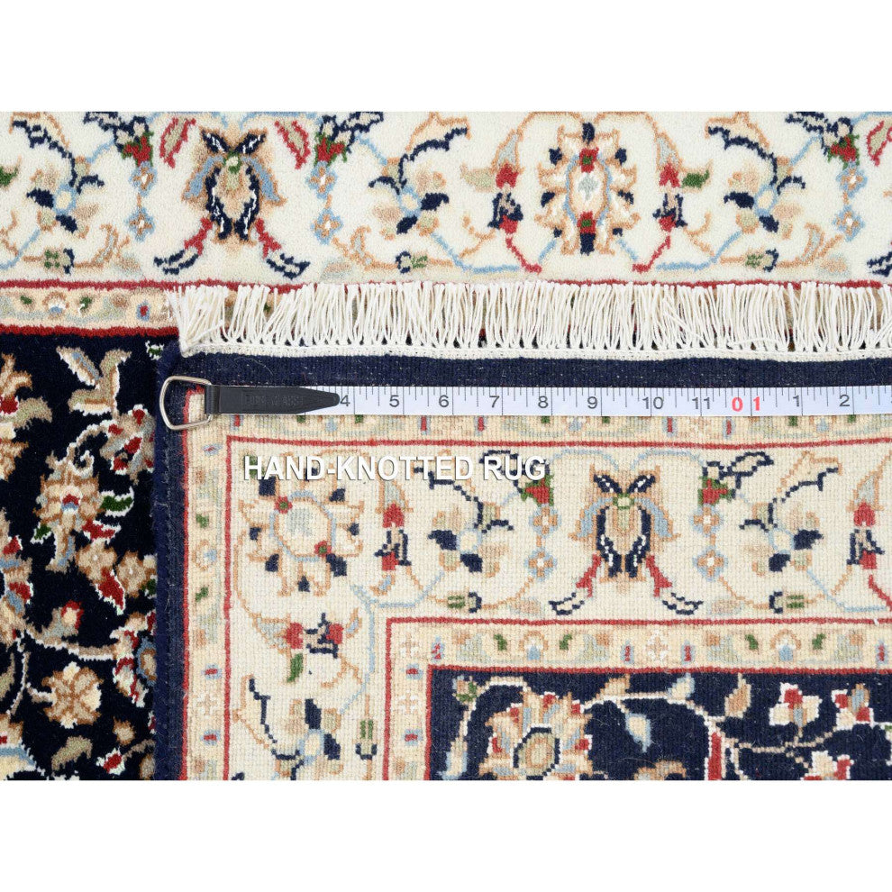 Midnight Blue 250 KPSI Wool and Silk Hand Knotted Nain Runner Rug 2'8" x 10'0"