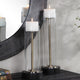 Modern Clear Glass Column Candle Holders, 2-Piece Set Pillar, Bronze Brass