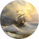 Vessel In Stormy Sea, Seascape Disc Metal Artwork, 11"