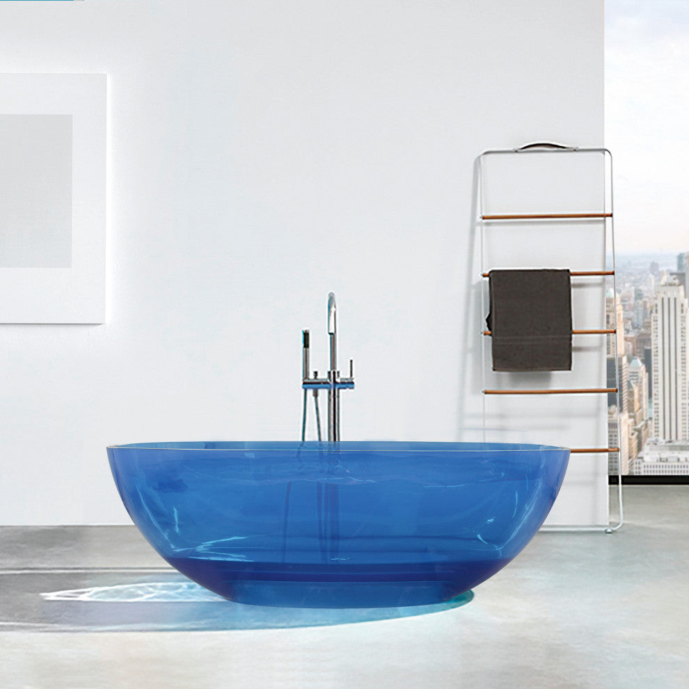 65 in.W Resin Freestanding Flatbottom Soaking Bathtub in Blue