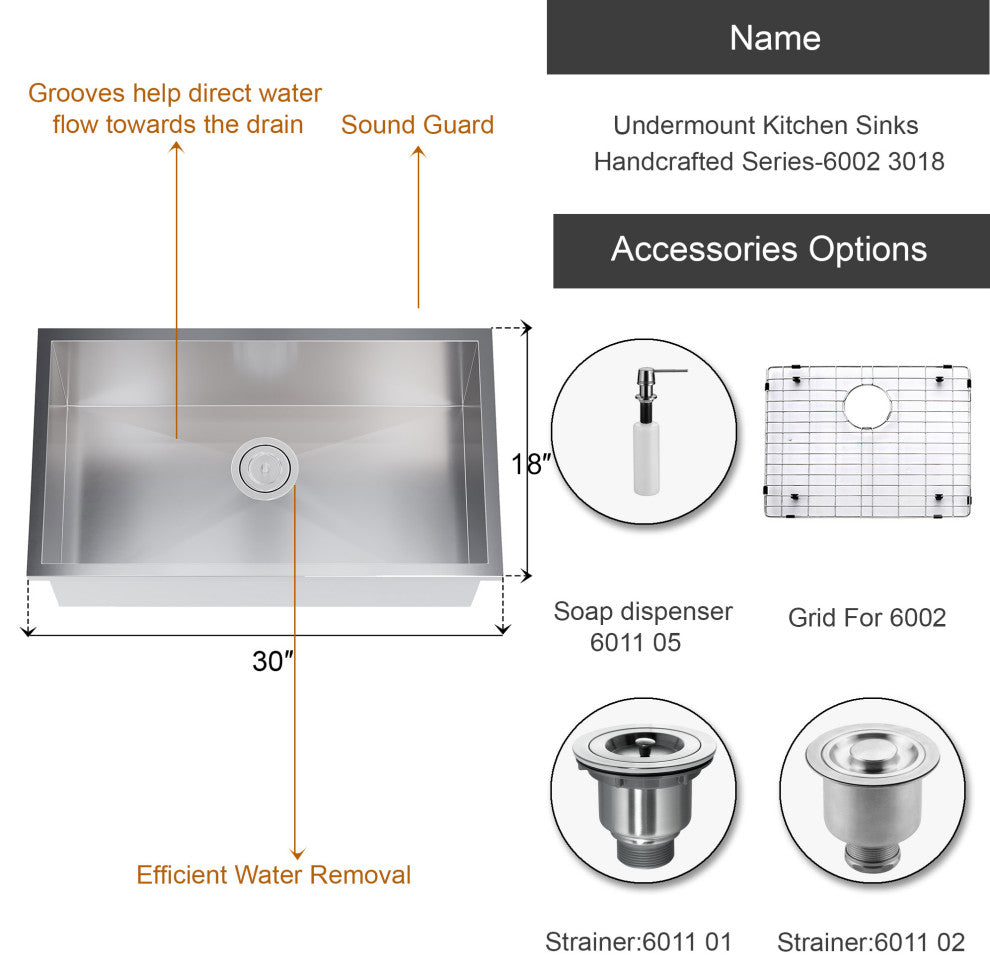 Dowell Undermount Single Bowl Stainless Kitchen Sink - Zero Radius, 28w X 16l X 10d