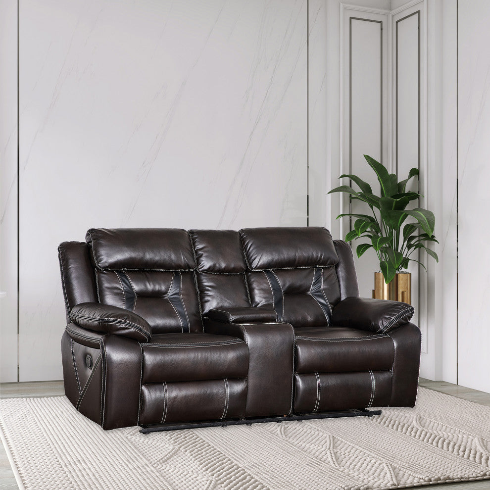 73" Faux Leather Top Arm Reclining Upholstered Loveseat Sofa