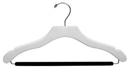 Wooden Suit Hanger With Velvet Bar, White/Chrome, Box of 50