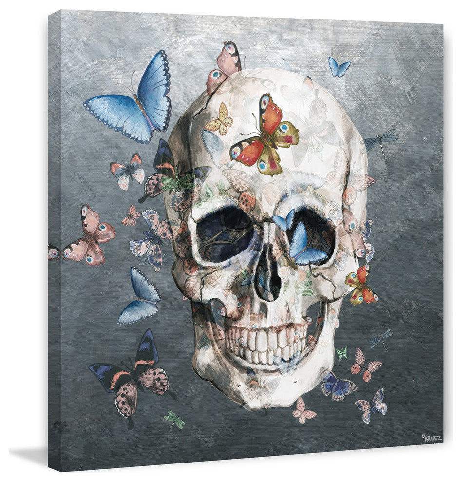 "Tinted Happy Butterfly Skull" Painting Print on Wrapped Canvas, 48"x48"