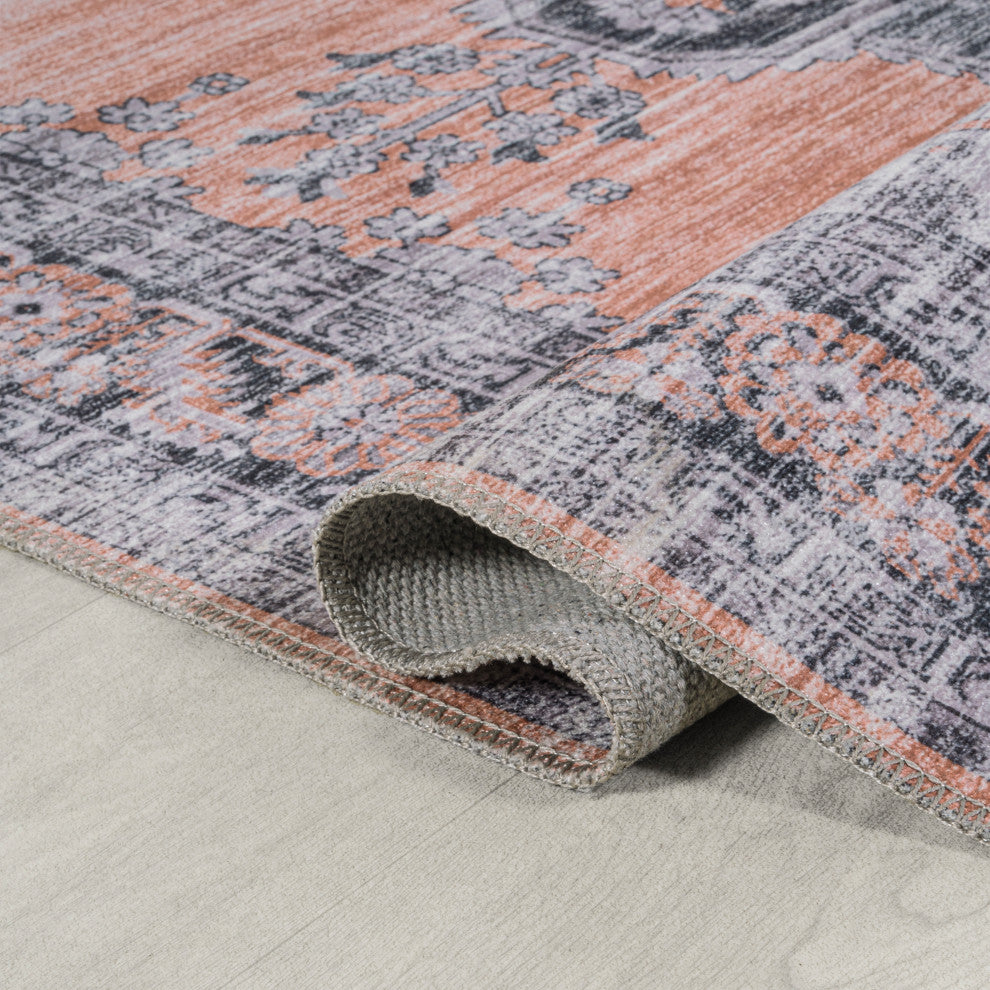 Wincer Chenille Cottage Medallion Washable Rug, Orange/Gray, 3 X 5