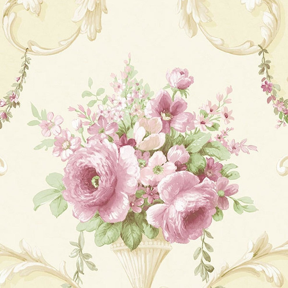 Silk Impressions 2, Contemporary Floral Cream, Rose Wallpaper Sample