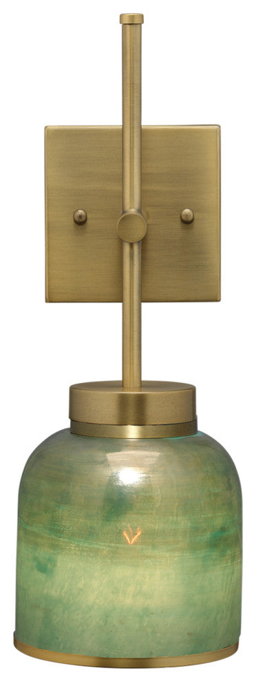 Jaime Young Vapor Single Sconce, Antique Brass and Aqua Metallic Glass