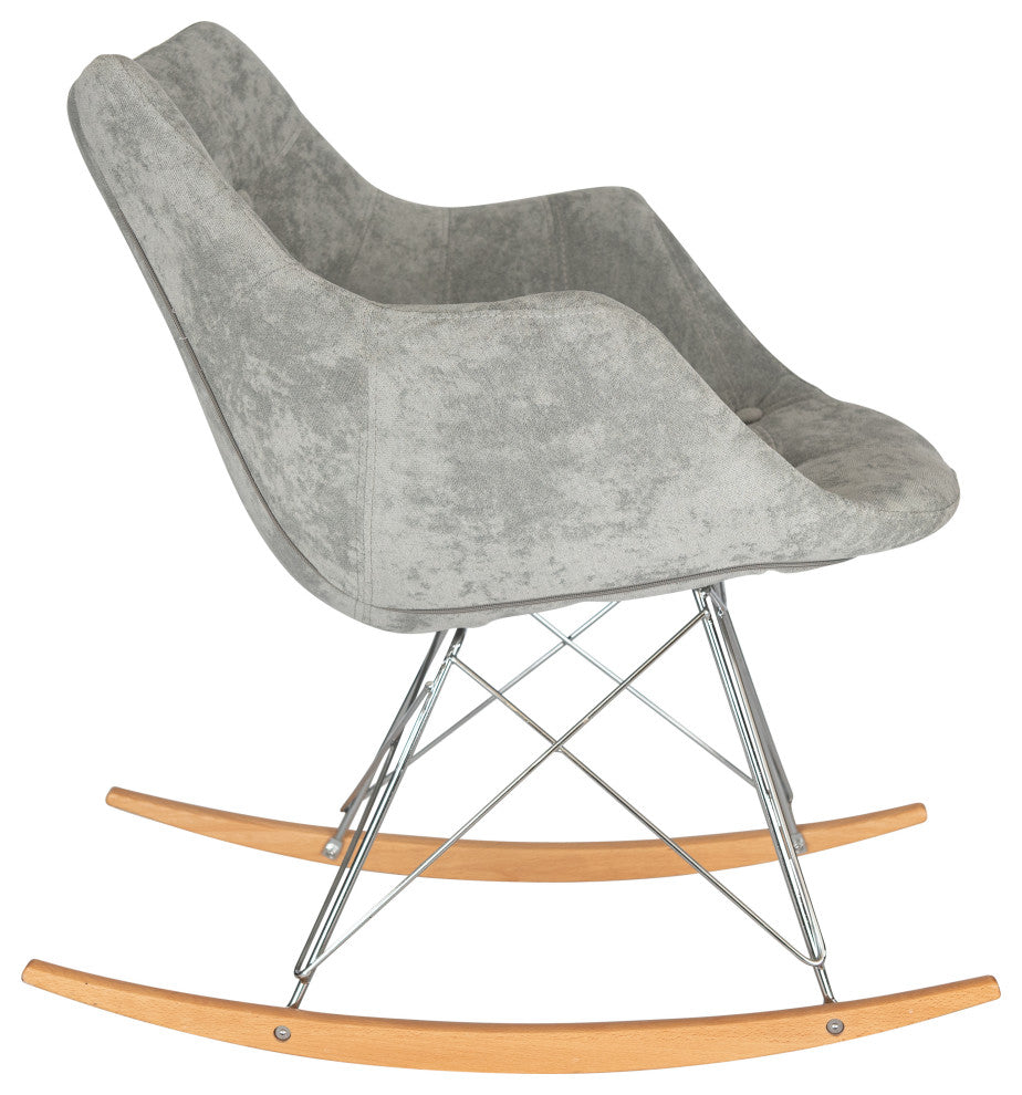 Upholstered Accent Rocking Chair, Velvet With Ash Wood Legs, French Silver