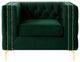 Jeannie Velvet 3-Seat Sofa Button Tufted With Metal Legs, Hunter Green