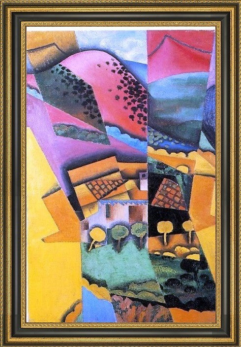 Juan Gris landscape at Ceret Sunset - 16" x 24" Framed Premium Canvas Print