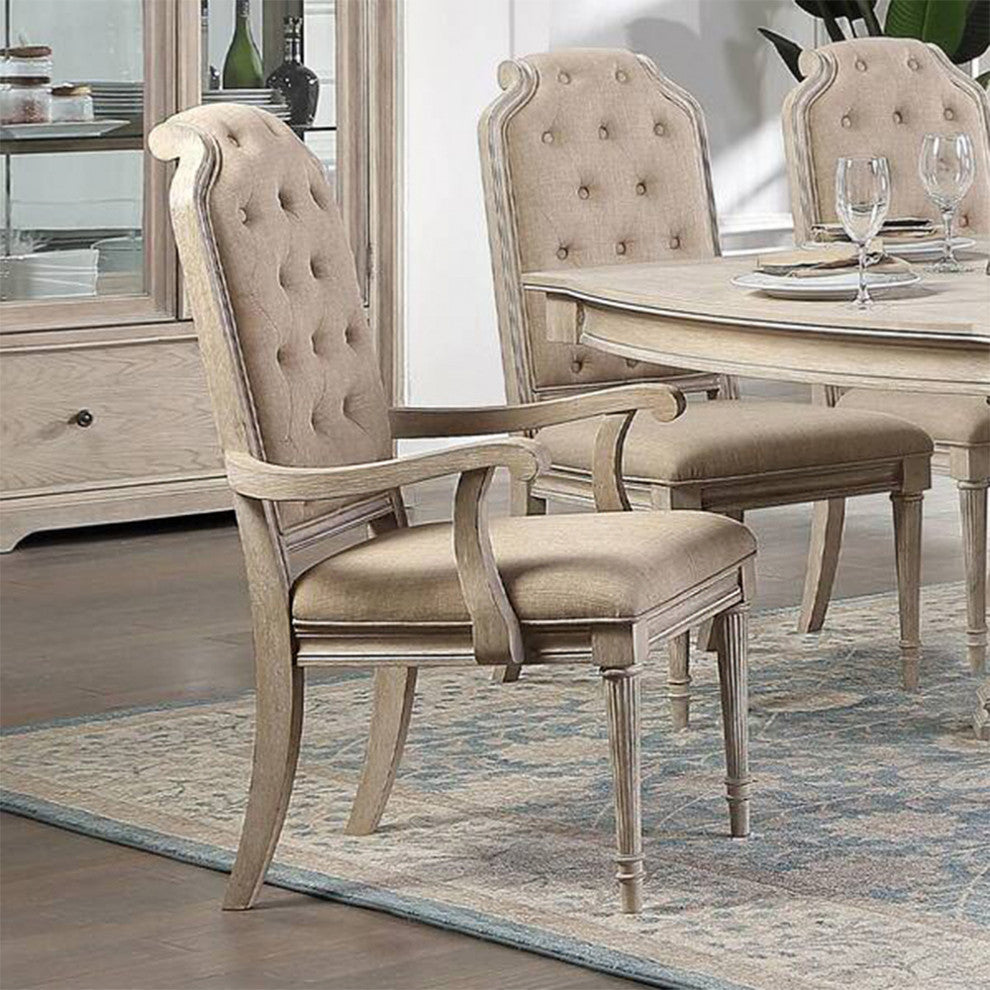 Set of 2 Upholstered Arm Chairs in Antique Champagne Finish