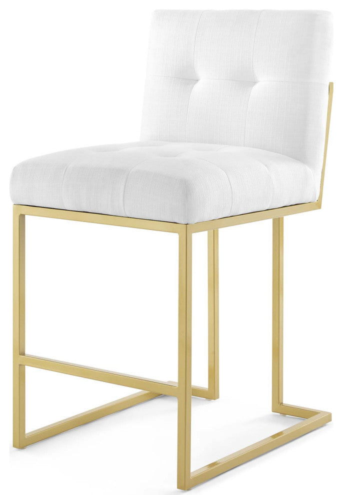 Side Dining Chair, Set of 2, Fabric, Metal, Gold White, Cafe Bistro Restaurant