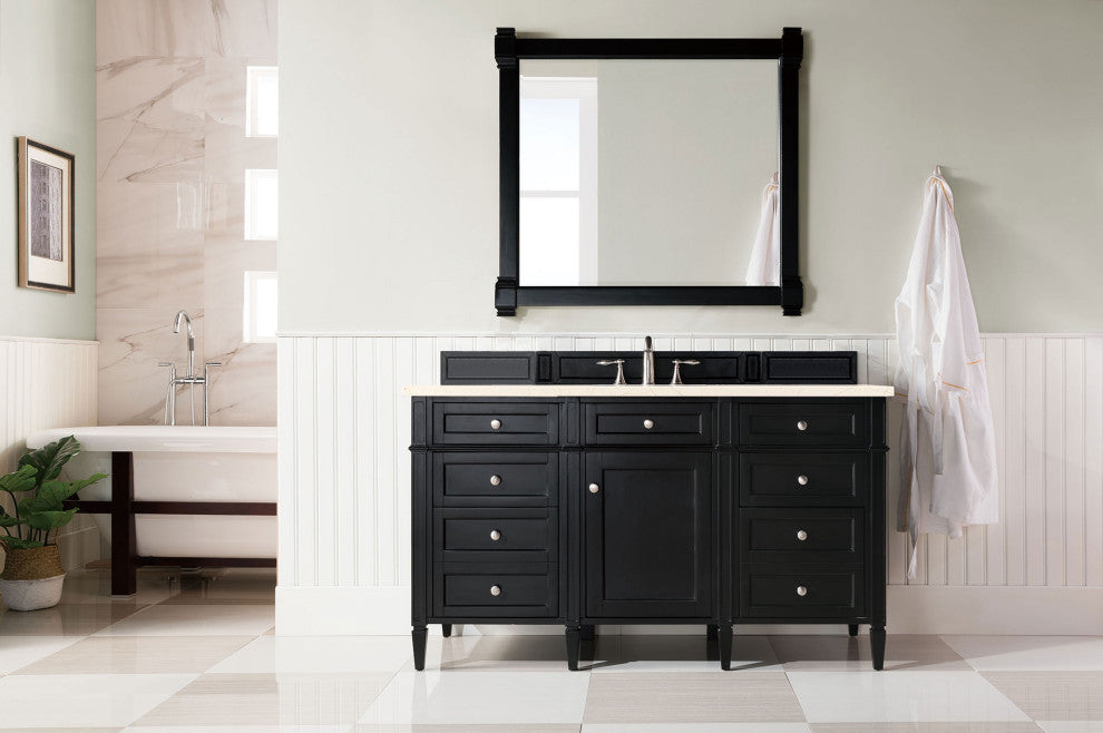 Brittany 60" Single Vanity, Black Onyx, Eternal Marfil Quartz