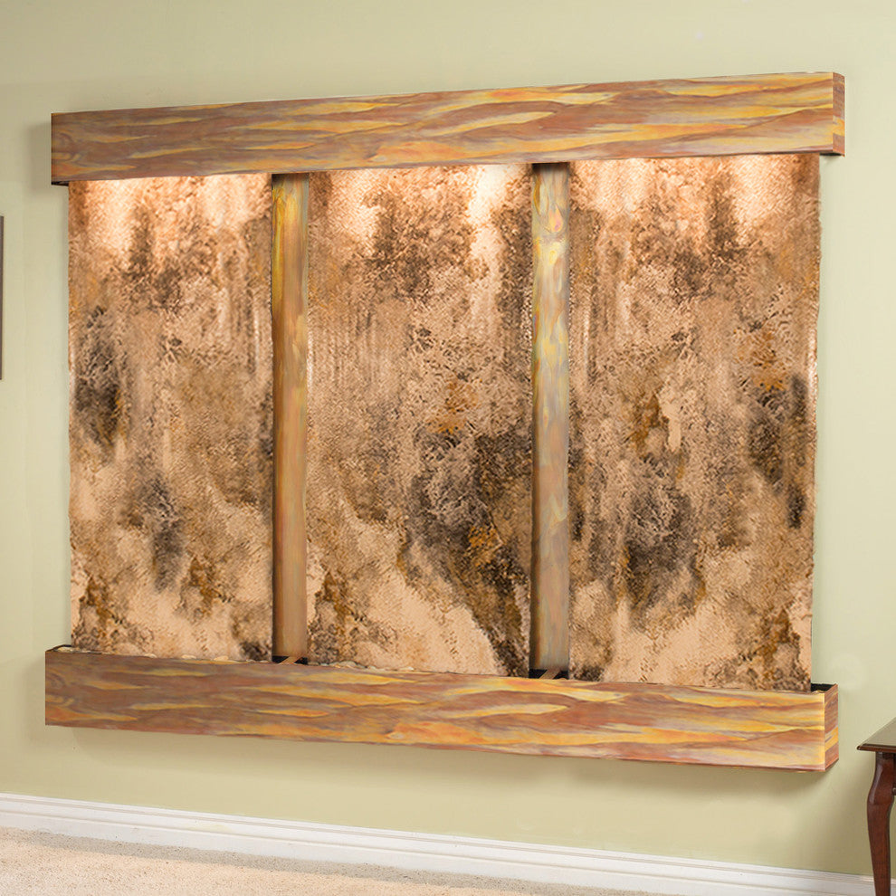 Deep Creek Falls Fountain, Magnifico Travertine, Rustic Copper, Square