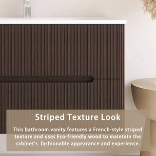 36 inch MDF Wall-Mounted Bathroom Vanity Set with Ceramic Integrated Sink, Dark Brown