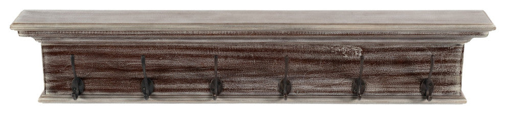 Rustic Natural Wash Wood Six Hook Hanging Coat Rack