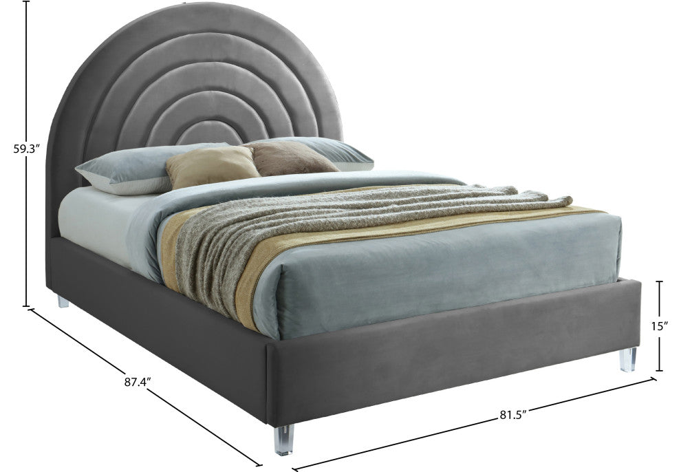 Rainbow Velvet Upholstered Bed, Gray, King
