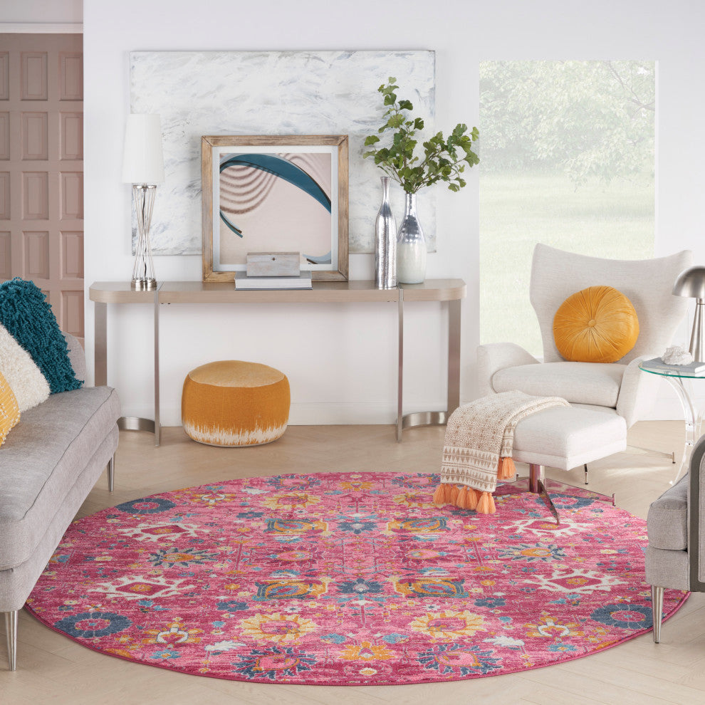Nourison Passion 8' x Round Fuchsia Bohemian Indoor Area Rug