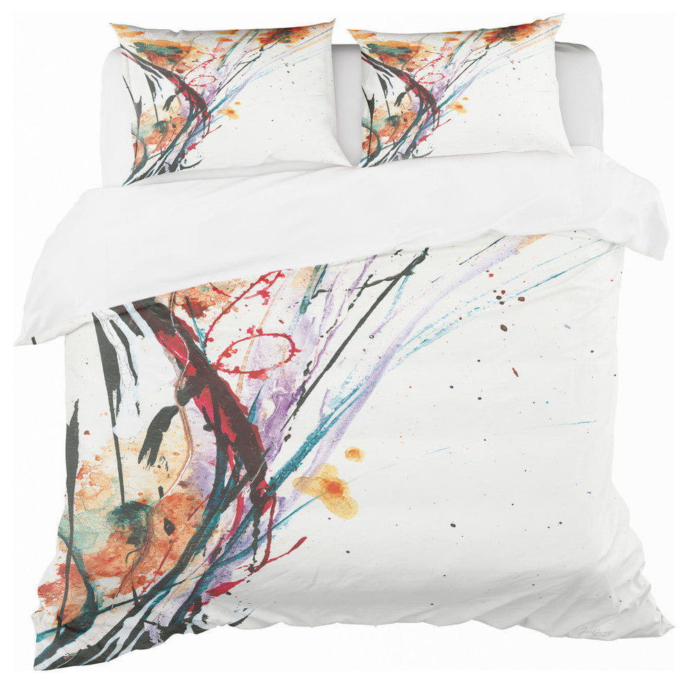 Abstract Handpainted Orange Flowers Duvet Cover Set, Twin