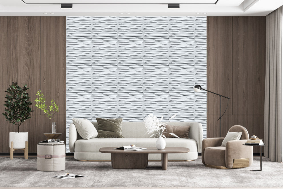 White Wave Board 3D Wall Panels, Set of 10, Covers 26.9 Sq Ft