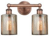 Edison Cobbleskill 2-Light 14" Vanity Light, Antique Copper With Mercury Shade