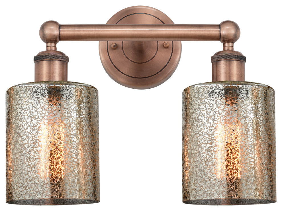 Edison Cobbleskill 2-Light 14" Vanity Light, Antique Copper With Mercury Shade