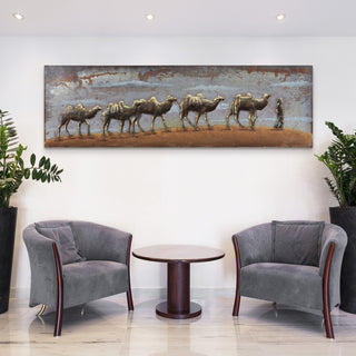"Caravan" Camel Mixed Media Iron Hand Painted Dimensional Wall Art