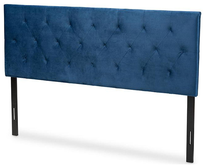 Navy Blue Velvet Fabric Upholstered Full Size Headboard