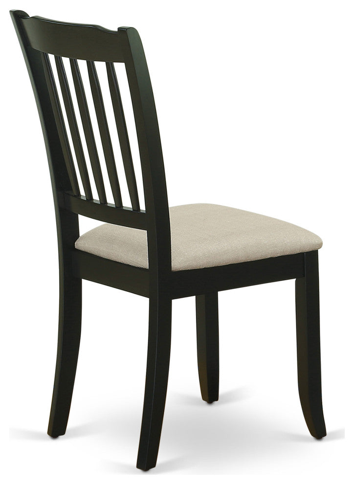 Vertical Slatted Back Chairs, Linen Fabric Fabric Seat In Black- Set Of 2