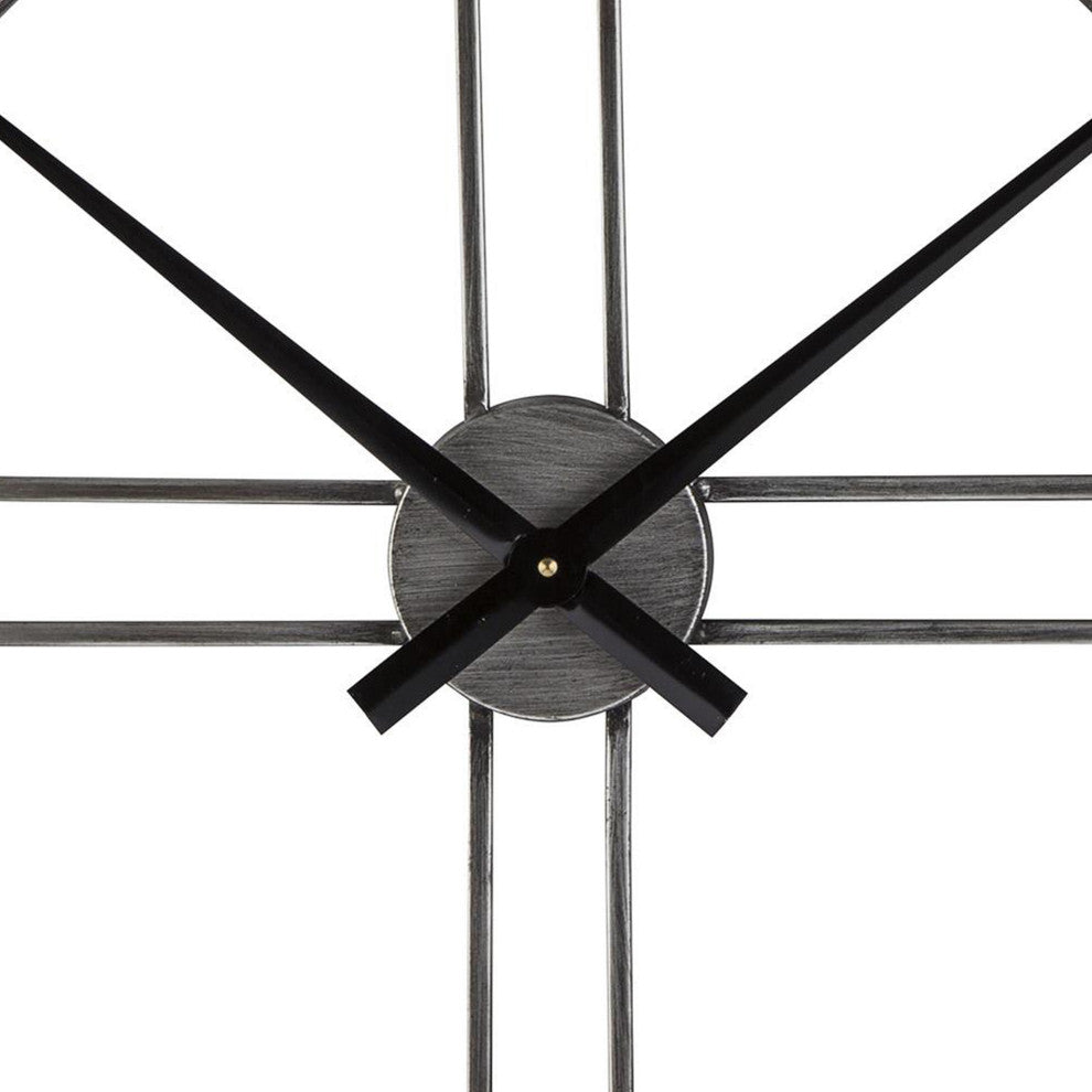 Benzara BM209373 Industrial Round Metal Wall Clock With Roman Numerals, Gray